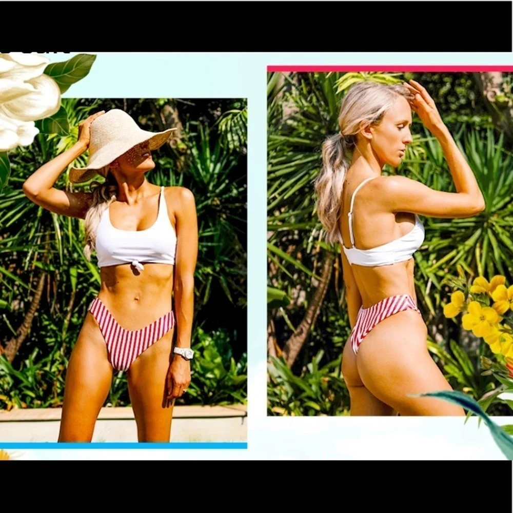 Zaful Red & White Striped Knot Front Bikini Set – Size Large (NWT)